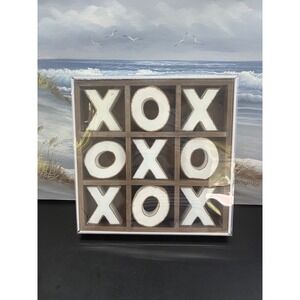 Nielsen Bainbridge Wood Tic Tac Toe Game Decor White Rustic Farmhouse
